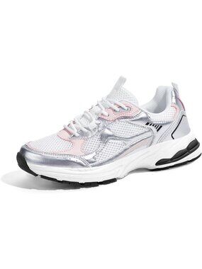 Women's White/Silver Chunky Platform Sneakers Running Walking Gym Athletic Shoes